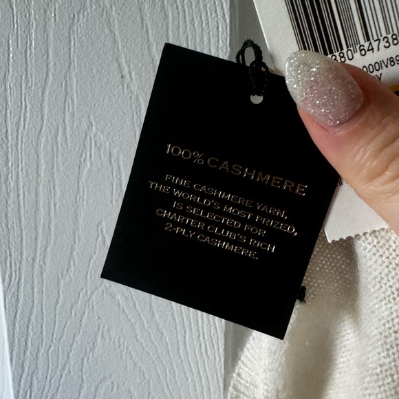 Cashmere Charter Club white sweater, Macy’s, NWT, sheer material - Picture 8 of 8